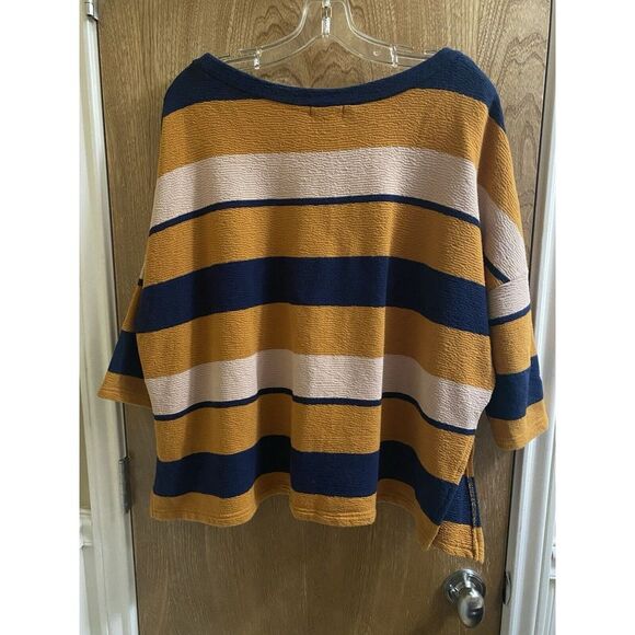 BDG Urban Outfitters Oversized Yellow/Navy Striped 100% Cotton Crop Blouse Sz S - Picture 7 of 10
